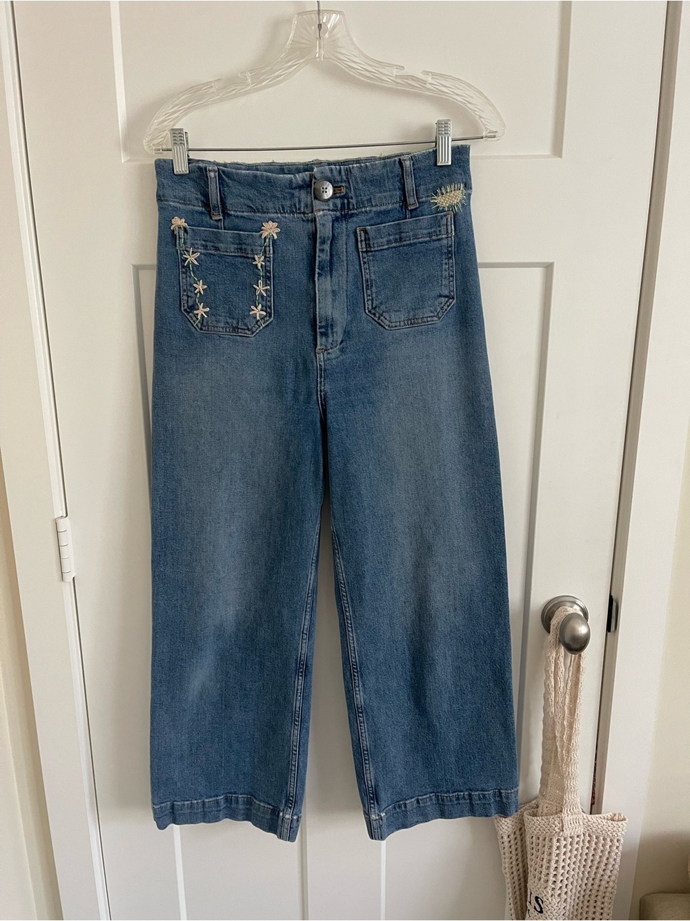 Pilcro Blue Wide-Leg Embroidered Jeans